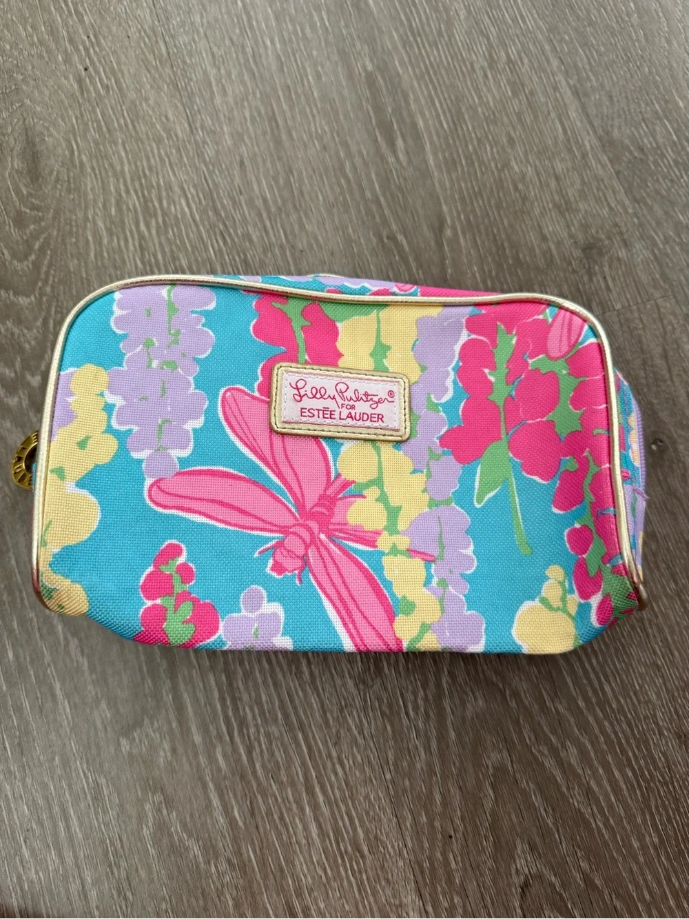 Blue Floral Dragonfly Makeup Pouch